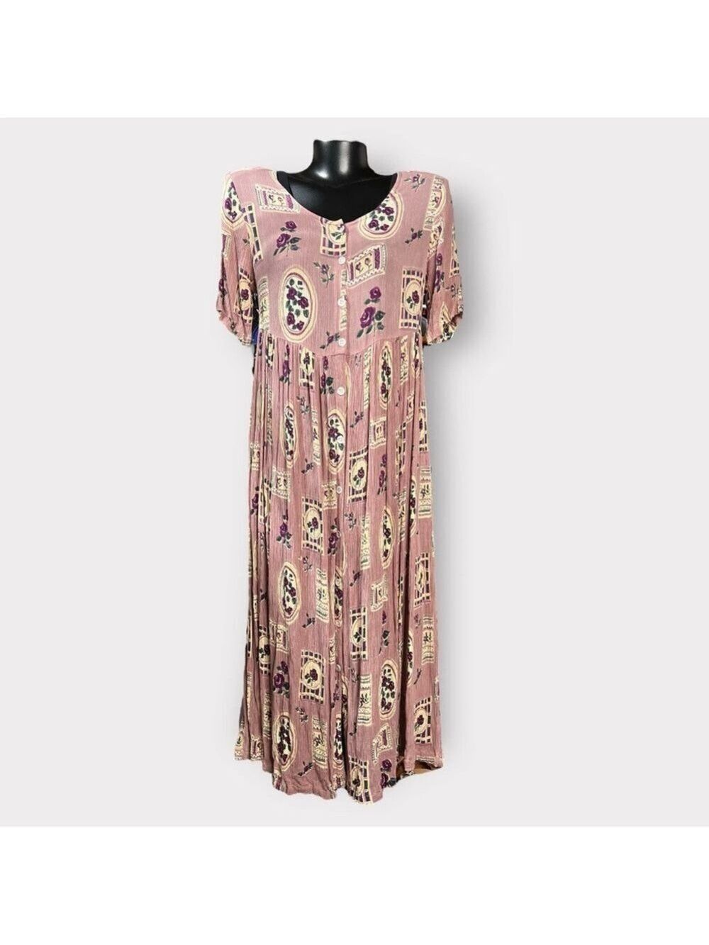 La Cera VINTAGE 80s 90s Midi Pocket Dress Small OVERSIZED Single Stitch Floral
